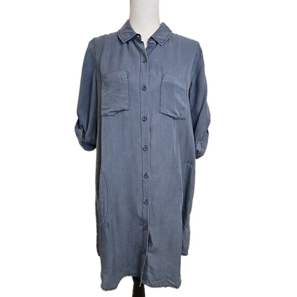 Cloth & Stone Button Up Shirt Dress Blue Tencel Pockets Lightweight Women’s Sz S - Picture 1 of 8
